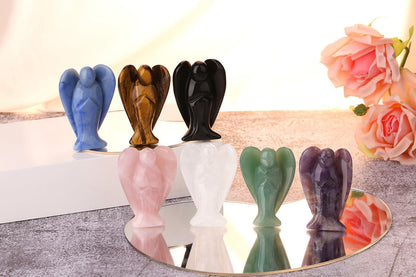 QINJIEJIE 3" Rose Quartz Angel Large Crystals Decor Healing Stones Peace Angel Desk Figurine Big Light Pink Gemstone Statue Home Pocket Polished Room Office Decorations Guardian Gift for Women