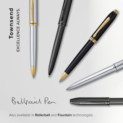 Cross Townsend Black Lacquer Ballpoint Pen with 23KT Gold-Plated Appointments (572TW) by Cross