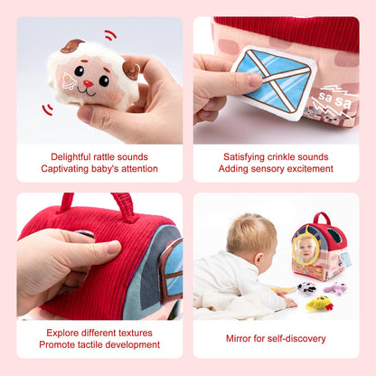 PADONISE Baby Toys 6-12 Months, Montessori Sensory Newborn Toys, Stuffed Farm Animals with Rattle, Mirror, Crinkle Paper, Gift for 6-12 12-18 Months 1-3 Year Old Toddlers Boys Halloween Girls