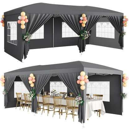10x20 Pop Up Canopy Tent with 6 Removable Sidewalls, Heavy Duty Easy Up Commercial Party Tent with 3 Adjustable Heights, Waterproof Outdoor Canopy for Events, Wedding & Market, Includes 18 Stakes and