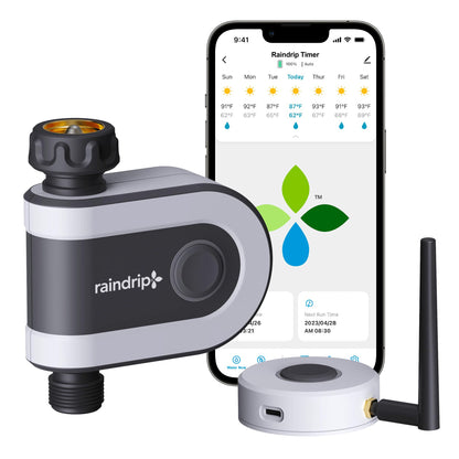 Raindrip R875CT Hose-End Smart Water Sprinkler Timer, Wi-Fi, Wireless Hose Faucet Bibb Timer for Garden, Drip Irrigation System Controller, Free App via 2.4 GHz Gateway Combo,GHT Compatible, Gray
