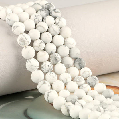 NITOPUPU 100Pcs 8mm Natural Matte Howlite Beads Round Loose Gemstone Stone Beads for Jewerly Making with Crystal Stretch Cord