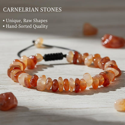 Woven Adjustable Irregular Beaded Carnelian Bracelet-Chakra Bracelets for Women Relive Anxiety Healing Crystals Carnelian Jewelry for Birthday Valentine's Day Mother's Day Thanksgiving Day Christmas Gifts