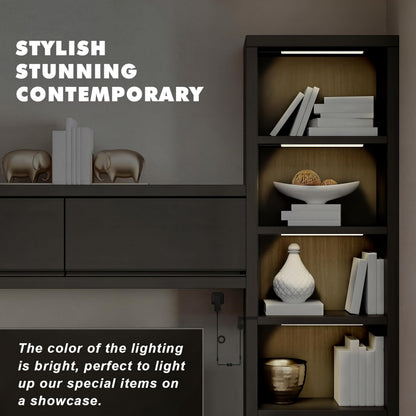 JUSJUBR Black LED Shelf Lights, Display Cabinet Lights with Memory Function, 4 Pack x12 Inch Display Lights for Shelves, LED Lights for Display Cases/Pantry/Closet, Natural White 4000K