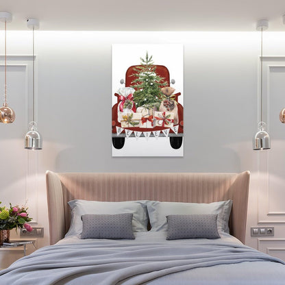LohxA Festive Red Truck Believe Banner Tree Presents Print - Custom Holiday Wall Decor ， Christmas Signs P Canvas Wall Art Print Poster For Home School Office Decor 12x18inch(30x45cm)