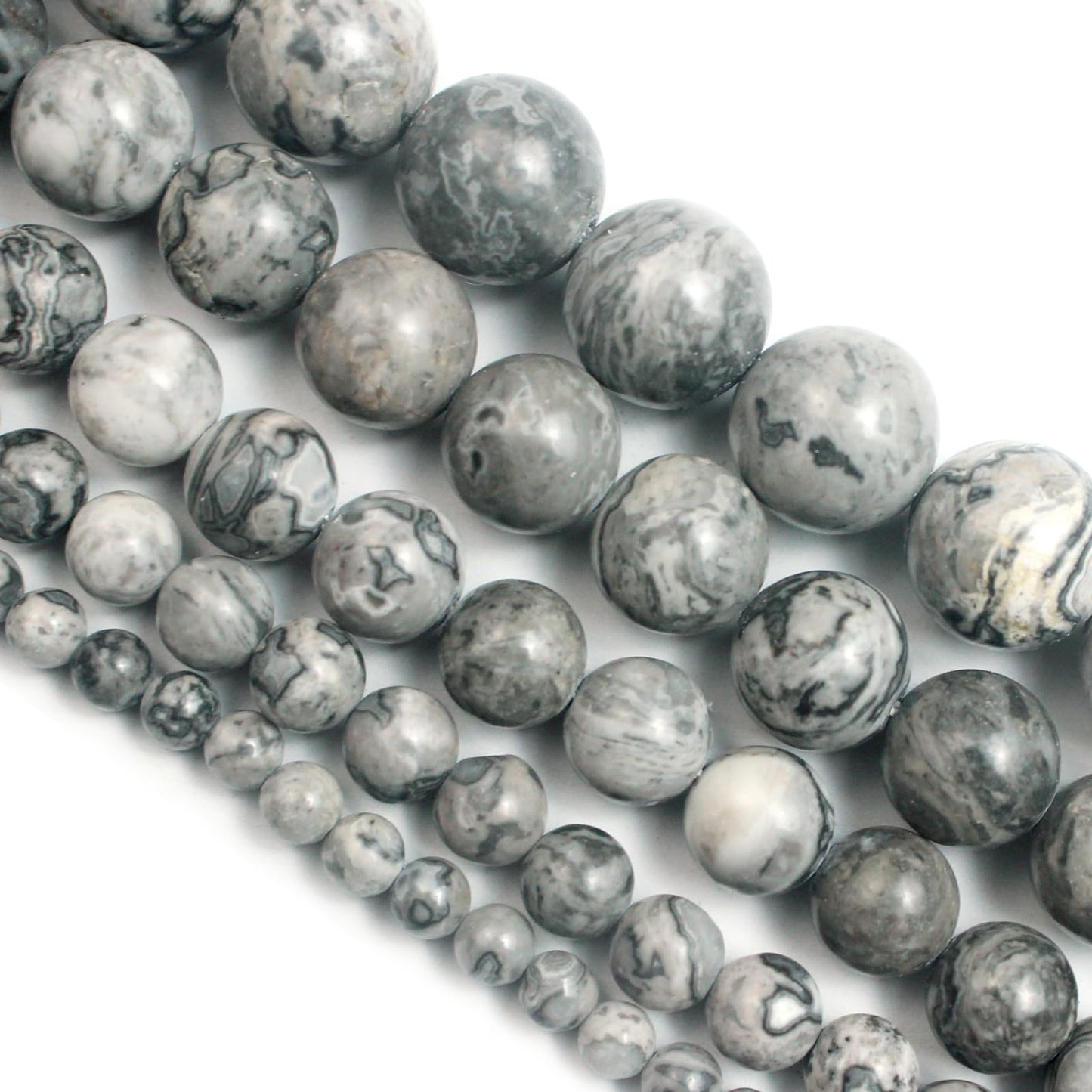 Cynbpm Natural Stone Macrame Grey Star Beads for Crafts Black Embroidery Pony Loose Round Beads Jewelry Making Bracelets Necklace 6mm