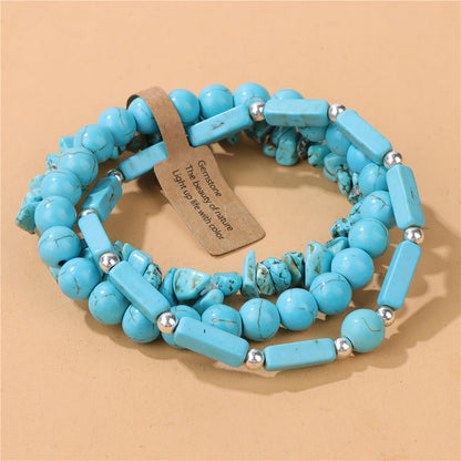 IVY TAILI 3Pcs Turquoise Bracelet for Women Boho Turquoise Bead Bracelet Natural Stone Beaded Stretch Bracelets Set Healing Crystal Bracelets Turquoise Jewelry for Women