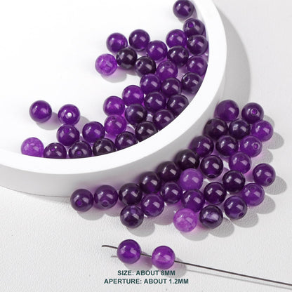 Risyfjew 50PCS 8mm Natural Amethyst Beads Gemstone Round Loose Beads for Jewelry Making Chakra Crystal Stone Beads for Bracelets Necklace Earrings Making Supplies (50pcs/Strand)