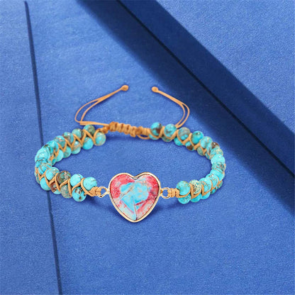 Healing Stone Bracelet Beads Yoga Bracelet Turquoise Natutal Stone Chakra Crystal Energy Heart Charm Bracelet Handmade
