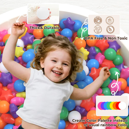 TRENDPLAY Star Ball Pit Balls for Toddlers - 100 Count Star Balls Different Shapes, Non-Toxic Plastic Balls for Safe Play, Boys Girls Festival Party Decoration, Rainbow