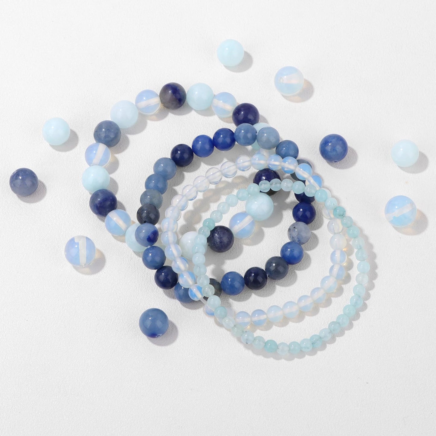 Vinswet 4pcs Natural Stone Beaded Bracelets for Women Men,Healing Crystal Gemstones Stretch Bracelet,4mm 6mm 8mm 10mm Opal Blue aventurine Amazonite Anxiety Stress Relief Bracelet Jewelry Gifts