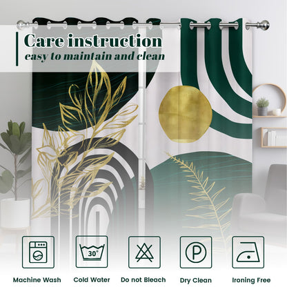 soeeao Mid Century Modern Hunter Green Blackout Curtains Boho, Bohemian MCM Black Emerald Dark Green and Gold Window Drapes for Bedroom Living Room, 84 inch Length 2 Panels Set, 52x84 inch