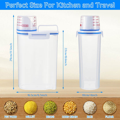 Suclain 6 Pcs Rice Airtight Storage Container 3 to 5Lbs with Pour Spout,Measuring Cup Food Storage Holder Dispenser for Oatmeal Flour Grain & Pet Cat Dog Food Container