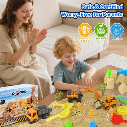 Sensory Beach Toys for Toddlers - 44PCS Sand Construction Kit with 8 Trucks, Foldable Sandbox, 2.7lbs Magic Sand, Crane, Signs, Molds, Shovel – Outoor Toys for Boys & Girls Ages 3+