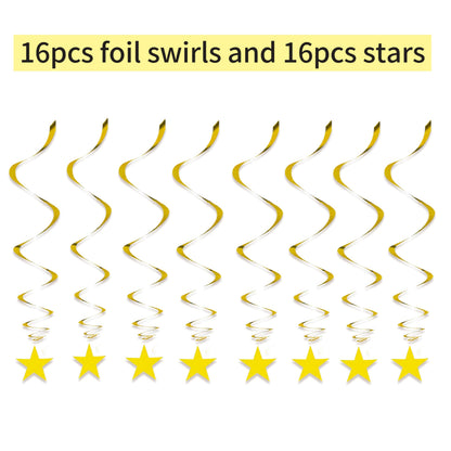 Gold Twinkle Stars Hanging Swirls Decorations Ceiling Swirl Foil Decoration Hanging Gold Party Supplies for Birthday Baby Shower Wedding, 32 pcs