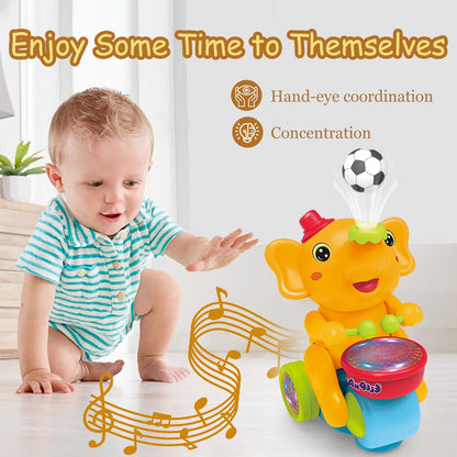 ARHEQI Baby Elephant Musical Crawling Toy with Lights, Sounds, Blowing Ball, Infant Sensory Toys, Birthday Gifts for Kids Boy Girl 3 4 5 6 7 8 Years (Yellow)
