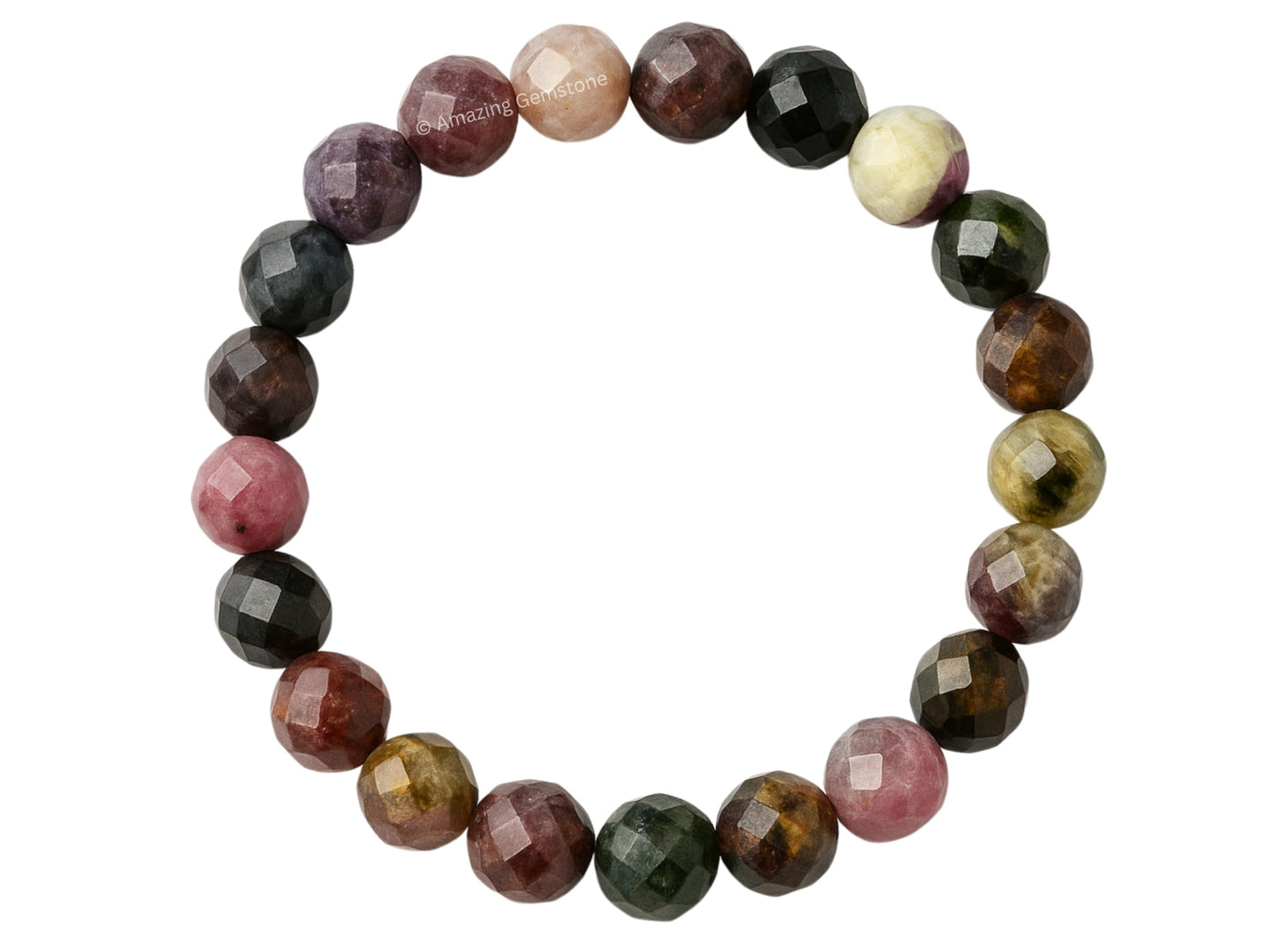 Amazing Gemstone Multi Tourmaline Bracelet for Women - Chakra Mens Bracelet Protection Crystals & Healing Stones - Blessing Bracelet Spiritual Meditation Gift (Faceted Beaded Bracelet)