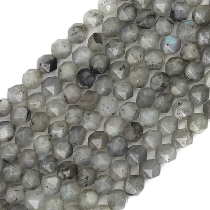 BEADIA Faceted Natural Spectrolite Stone Round Beads 6mm 36cm/Strand for Jewelry Making