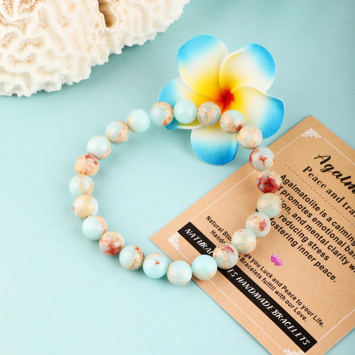 AD Beads 4mm Handmade Agalmatolite Elastic Bracelet – Natural Gemstone for Peace and Tranquility – Meditation, Yoga, Healing and Energy Gift for Men Women
