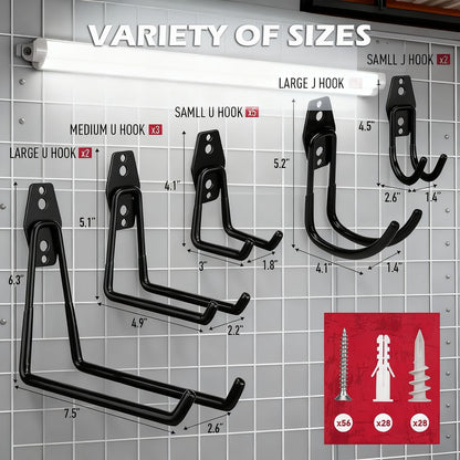 20 Pack Heavy Duty Garage Storage Hooks with Extension Cord Organizer, Solid Steel Wall Mount Hook Set with Anti-Slip Coating Utility J Hooks for Ladders,Bikes,Ropes,Broom,Garden,Yard and Power Tools