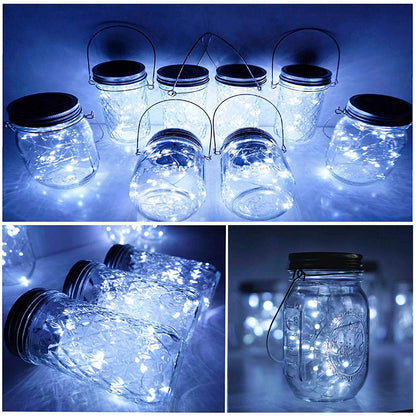 SunKite Solar Mason Jar Lid String Lights, 6 Pack 15 Led String Fairy Star Firefly Jar Lids Lights (Jars Not Included), for Mason Jar Patio Garden Wedding Lantern Table Decoration (Cool White)