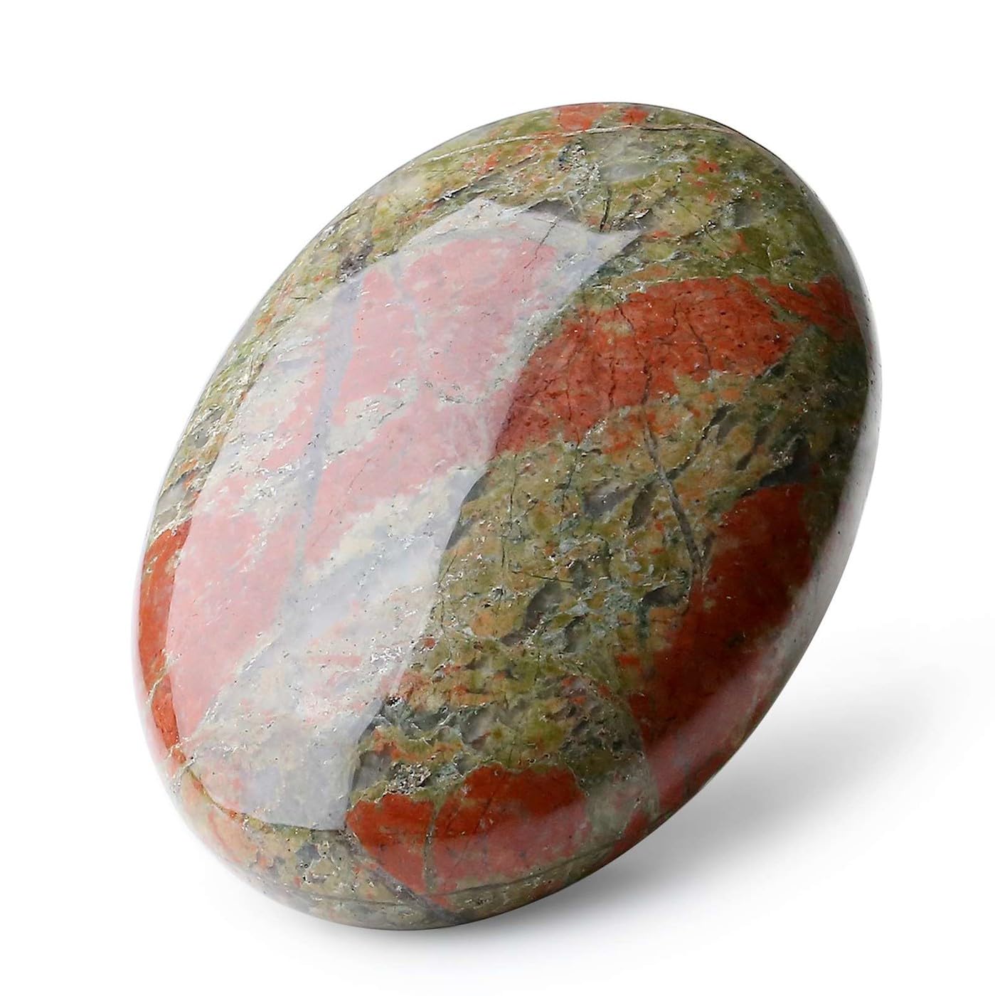 LAIDANLA Unakite 2.4" Large Palm Stone Healing Crystals Natural Gemstones Calming Effects Energy Balancing Reiki Polished Worry Stone Cleansing Protection Anxiety Stress Relief Therapy 1PC