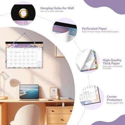 2026 Desk Calendar, Large Desktop/Wall Monthly Calendar (Jan. 2026 - Jun. 2027) 17'' x 12'' Personal Desk Planner for Teacher Family School Office Supplies