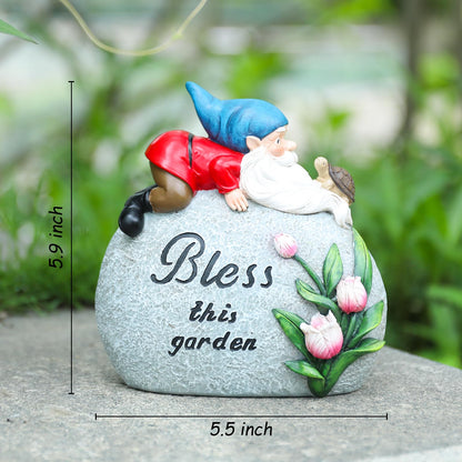 Ovewios Garden Stones Statues Outdoor Decor, Novelty Gnome Garden Sculptures Stones Statue with Flower and Turtle Figurine Decoration for Patio Yard Porch Art Home Decor