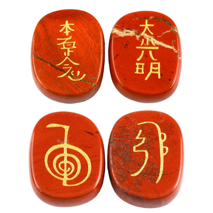 rockcloud Healing Crystal Red Jasper 4pcs Engraved Chakra Stones Palm Stone Reiki Balancing