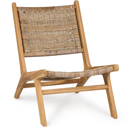 TeakCraft Teak Rattan Lounge Chair – Mid Century Modern Accent Chair, Solid Teak Wood, Natural Rattan, Boho & Scandinavian Style Seating for Living Room, Bedroom, Patio – Easy Assembly, The Vega