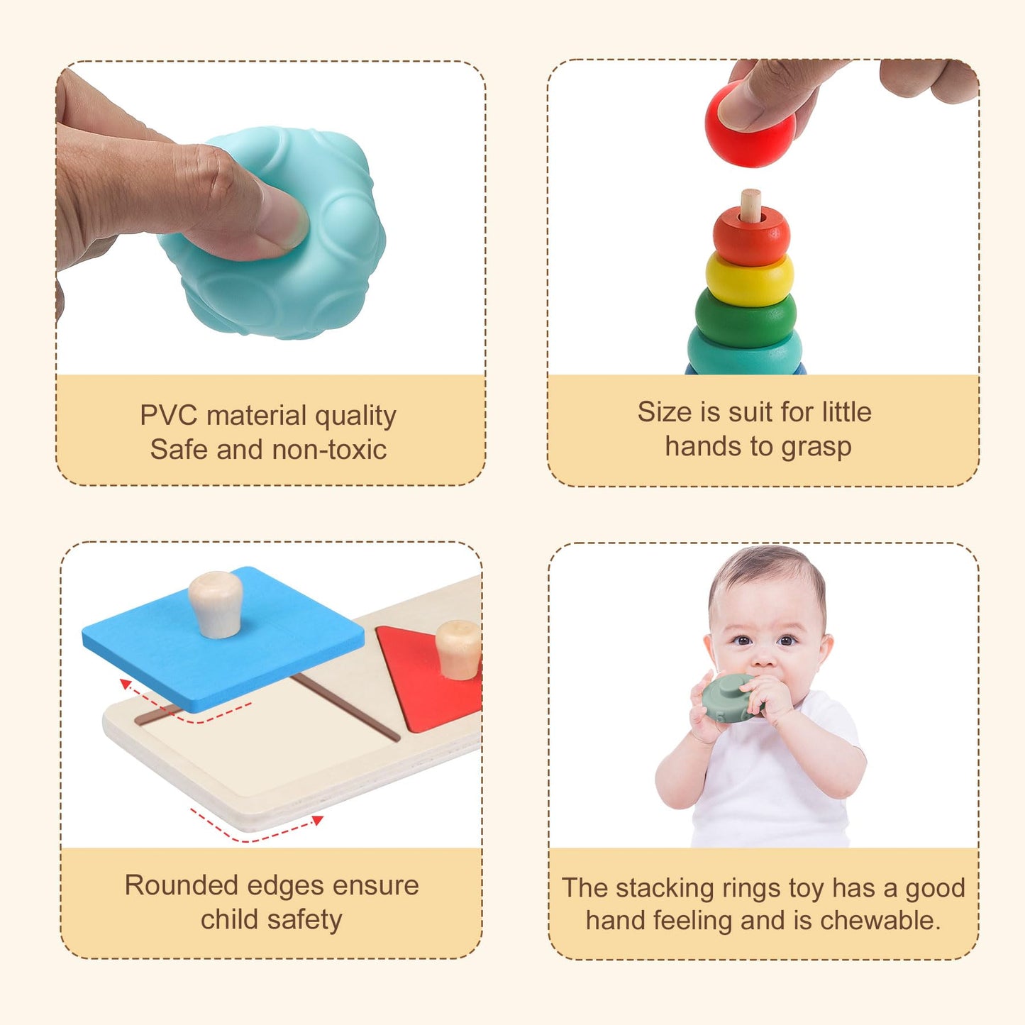 Teekdeer Montessori Toys for Babies 6-12 Months,8 in 1 Developmental Learning Toys Set Wooden Sensory Toys for Baby Toys 12-18 Months (Includes Tissue Box Toy,Stacking Cups and More)