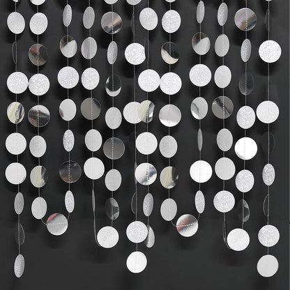 Decor365 Glitter Silver Party Decorations Silver Circle Garland Hanging Dot Streamers Banner Backdrop Birthday Decoration Bachelorette Bridal Shower Engagement Anniversary Graduation Party Decor