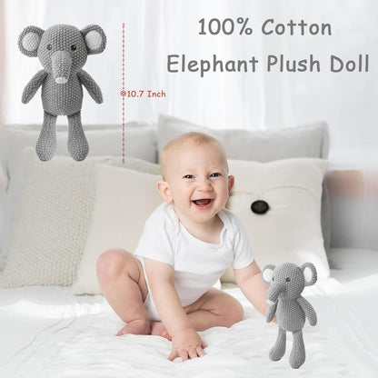 Baby Toys Elephant Stuffed Animals for Babies 2Pcs Cute Calf Plush Toys Set: 10" Grey Elephant Plush Doll and 5.9" Baby Teething Rattle Soft Baby Boy Girl Gifts for Birthday,Easter,Baby Shower