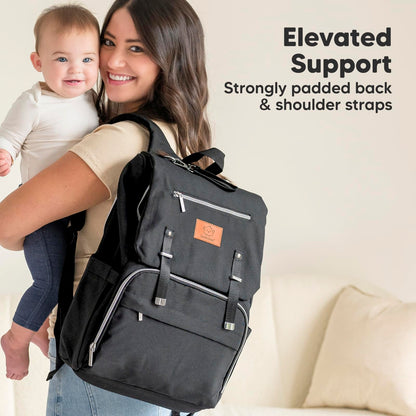 KeaBabies Baby Diaper Bag Backpack with Changing Pad - Waterproof Baby Bag for Mom and Dad, Insulated Bottle Pockets, Durable Toddler, Twin, Boy Girl Diaper Backpack for Travel, Large (Trendy Black)