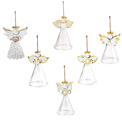 4E's Novelty Glass Angel Ornaments for Christmas Tree (Set of 12) - 2.5" Mini in 6 Unique Design, Crystal Spun Glass Angel Ornaments for Christmas Tree,