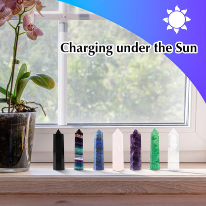 Luckeeper 7 PCS Healing Crystal Wands | 2" Amethyst, Rose Quartz,Clear Quartz,Black Obsidian,Green Fluorite, Lapis Lazuli,Rainbow Fluorite| 6 Faceted Reiki Chakra Meditation Therapy