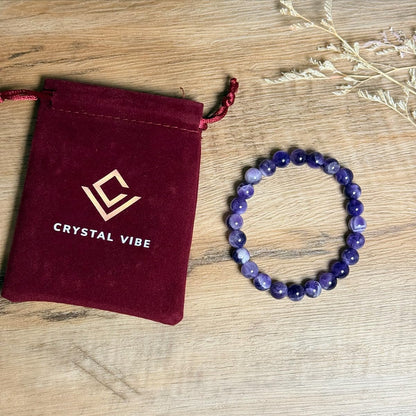 Crystal Vibe Handmade Natural Amethyst Bracelet for Women - Stretchable 8mm Bead Bracelet - Adjustable size Crystal Bracelet for Women