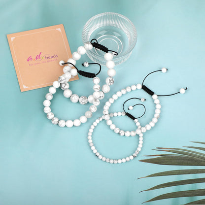 AD Beads 8mm Howlite - Calmness for Sleep - Handmade Natural Stone Crystal Bracelet with Adjustable Macrame String - Yoga Healing Power Energy Gifts for Men and Women