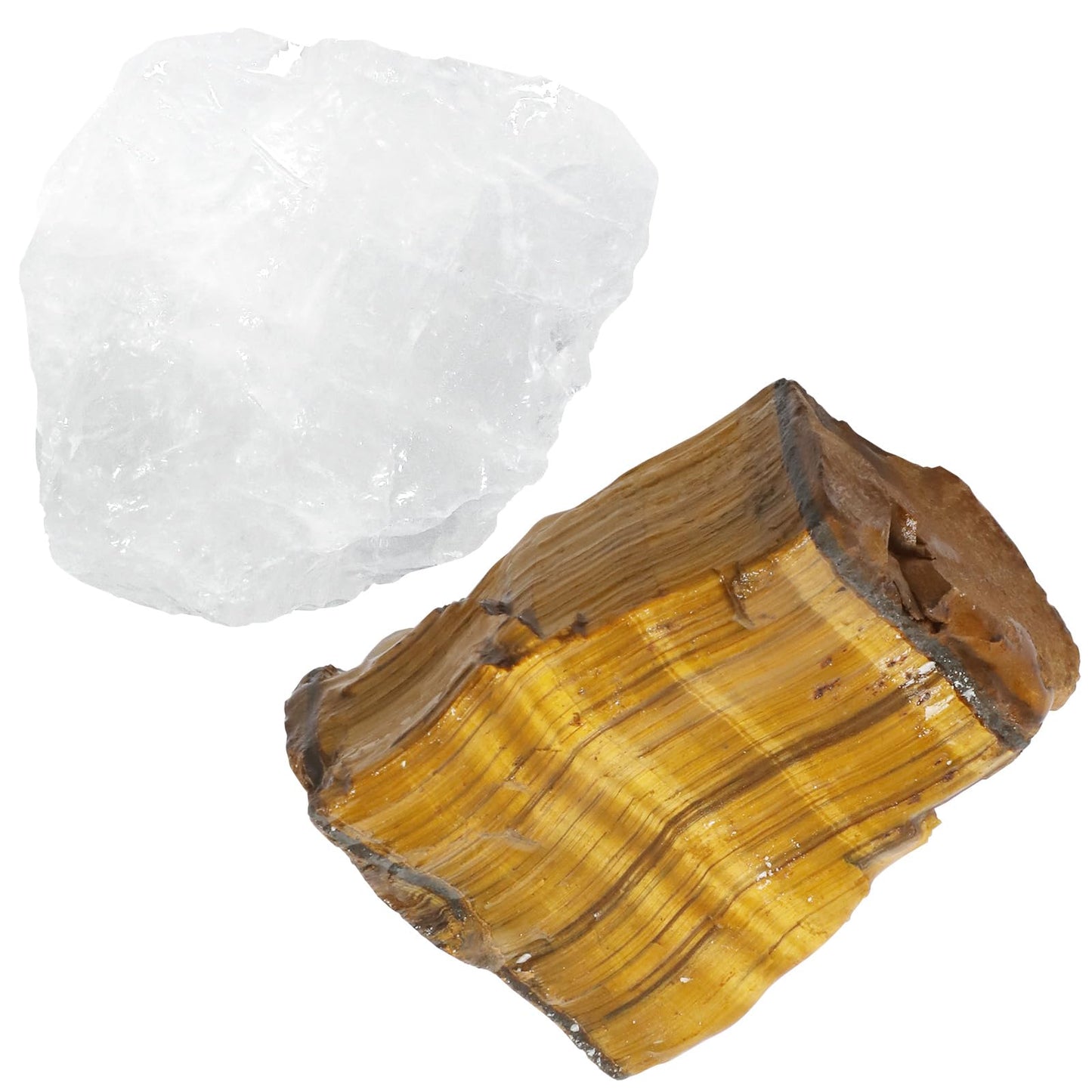 Orientrea Raw Tiger Eyes Rough Crystal with Clear Quartz, Natural Tiger Eyes Crystal and Healing Stones for Tumbling, Decoration, Polishing, Wire Wrapping, Wicca & Reiki 2PCS