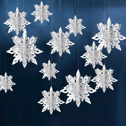 Winter Snowflake Hanging Decorations - 3D Large Silver Snowflakes Paper Hanging Garland for Christmas Winter Wonderland Holiday New Year Party Home Decoration 12PCS (Silver)