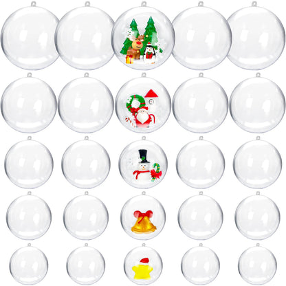 25 Set 50PCS Clear Plastic Fillable Ornaments,Transparent DIY Craft Ball,Clear DIY Christmas Ornament 5 Different Sizes for Wedding,Party,Home Decor