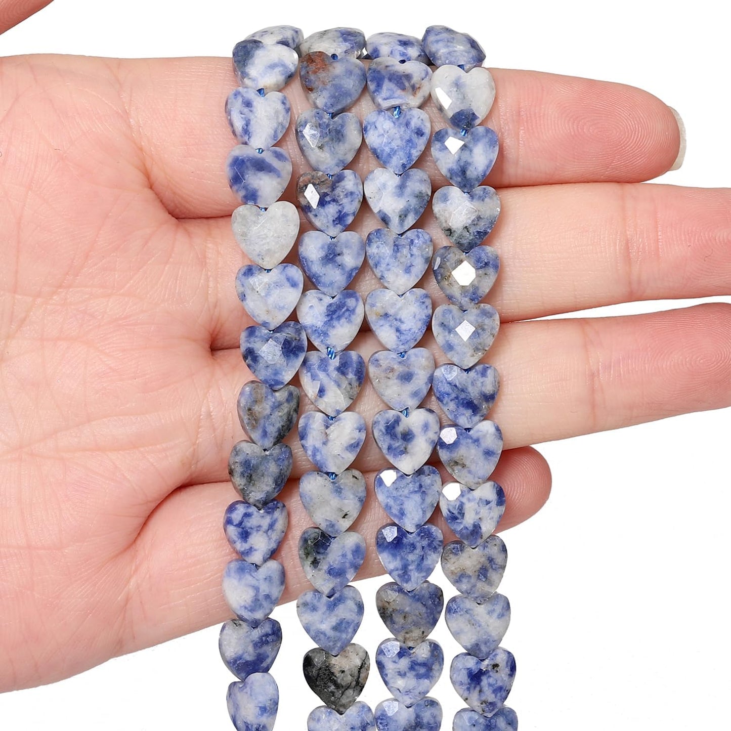 Nitopupu 22pcs Faceted Heart Bead Natural Blue Dot Stone Beads 8mm Crystals and Healing Stones for Jewelry Making Supplies,Friendship Bracelet Kit,Love Gifts