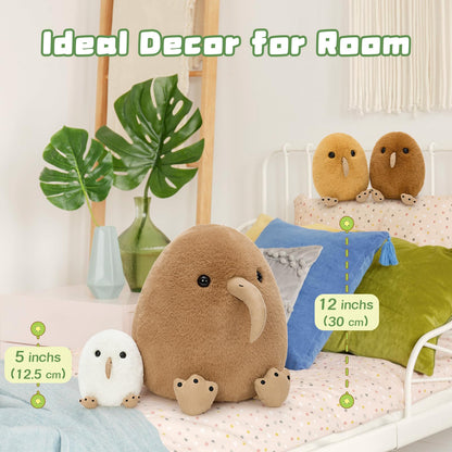 MorisMos Plush Kiwi Bird Toys for Kids, Realistic Mommy Kiwi Bird Stuffed Animal with 3 Baby Chicks, Soft Machine Washable Plush toy, Educational & Role Playset Gift for Birthday Baby Shower Christmas