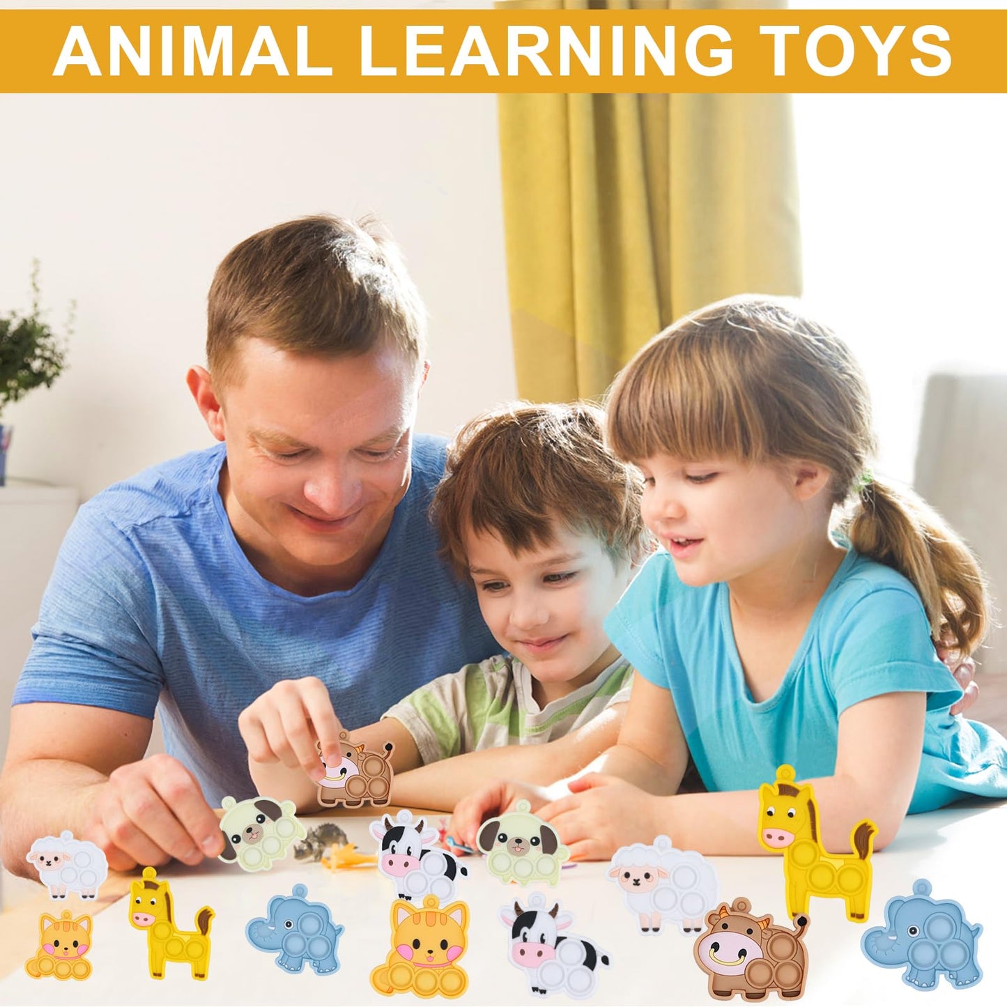 14pcs Animal Pop Fidget Toys Party Favors, Silicone Animal Fidget Sensory Toys Soft Keychain Bubble Popping Toy Packs for Treasure Box Toys Gift Bag Fillers Kids Prize Treasure Box