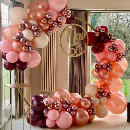 Burgundy Red and Pink Balloons, 60 Pack 12in Rose Gold Wine Red Light Pink White Latex Balloon Metallic Rosegold Confetti Helium Party Balloons for Women Girls Birthday Wedding Anniversary Decorations