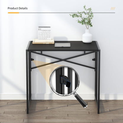 Lutown Teen Folding Computer Desk - 32 inch, Writing & Gaming, Small Space Office Desk, Black, No Assembly Required