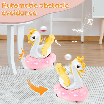 lonfypeng Baby Swan Musical Crawling Toy with Lights, Sounds, Blowing Ball, Infant Sensory Toys, Birthday Gifts for Kids Boy Girl 3 4 5 6 7 8 Years
