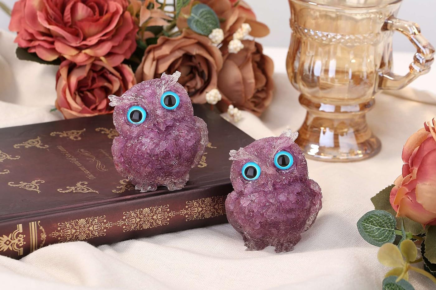 LAIDANLA Amethyst 2.4" Owl Statue Natural Healing Crystal Cute Owl Animal Purple Figurine Pocket Sculpture Reiki Spiritual Energy Gemstone Home Office Room Desk Decor Gifts for Women Men