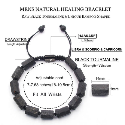 HASKARE Natural Stone Tourmaline Crystal Bracelets for Men, Protection Crystals Raw Black Tourmaline Beads Bracelet, Mens Energy Healing Bracelets for Anxiety, Handmade Bracelet Gifts for Men