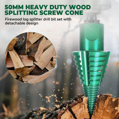 50mm Log Splitting Drill Bit with Anti-Stuck Tech, Heavy-Duty Firewood Splitter Wet & Dry Wood | S-DS-Pl-us/S-DS-Max Compatible | Quick-Change Detachable Head